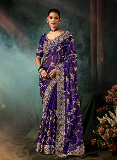 Amethyst Purple Handwork Embroidery Bridal Saree