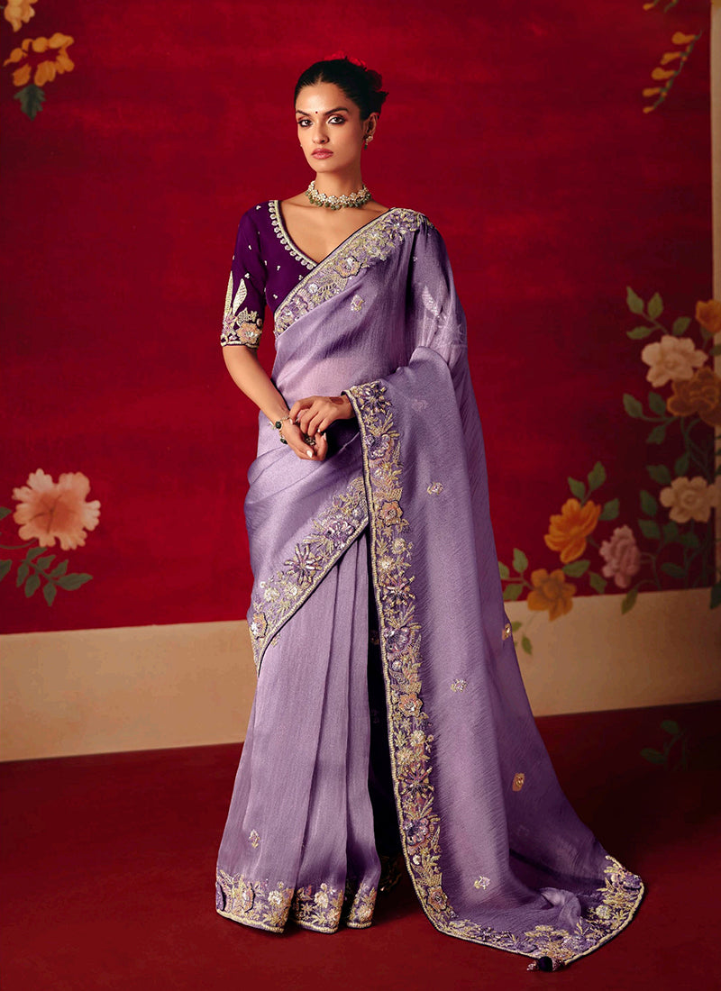 Purple Embroidered Saree