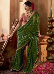 Green And Red Embroidered Viscose Saree