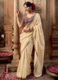 Golden Beige And Maroon Embroidered Viscose Saree