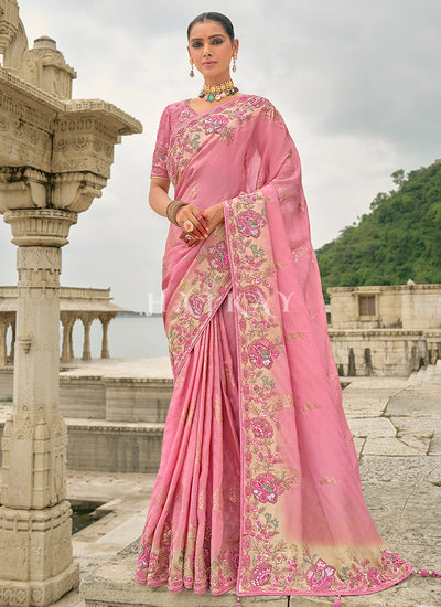 Pink Multi Embroidered Saree