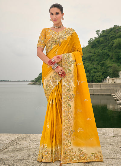 Yellow Multi Embroidered Saree