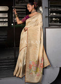 Beige And Purple Embroidered Viscose Silk Saree