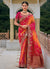 Red And Orange Floral Embroidery Saree
