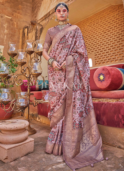 Soft Pink Zari Brocade Detailed Silk Saree