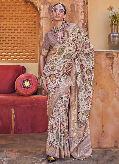 Mauve Purple Zari Brocade Detailed Silk Saree