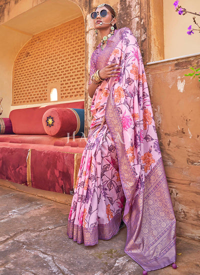 Rich Pink Zari Brocade Detailed Silk Saree