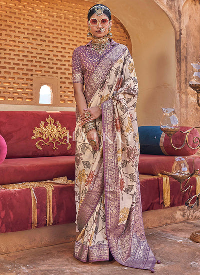 Rose Pink Zari Brocade Detailed Silk Saree