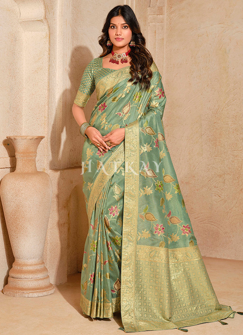 Sage Green Traditional Silk Saree