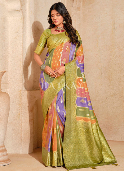 Lime Green Traditional Silk Saree