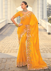 Mustard Yellow Multi Embroidery Saree