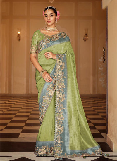 Green Multi Embroidered Wedding Saree