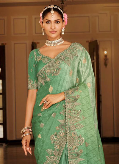 Sea Green Multi Embroidered Wedding Saree