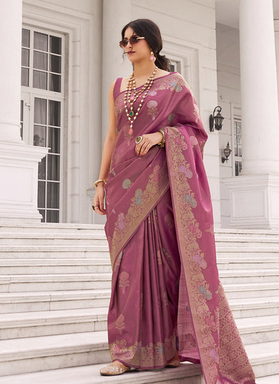 Mauve Golden Handwoven Silk Saree