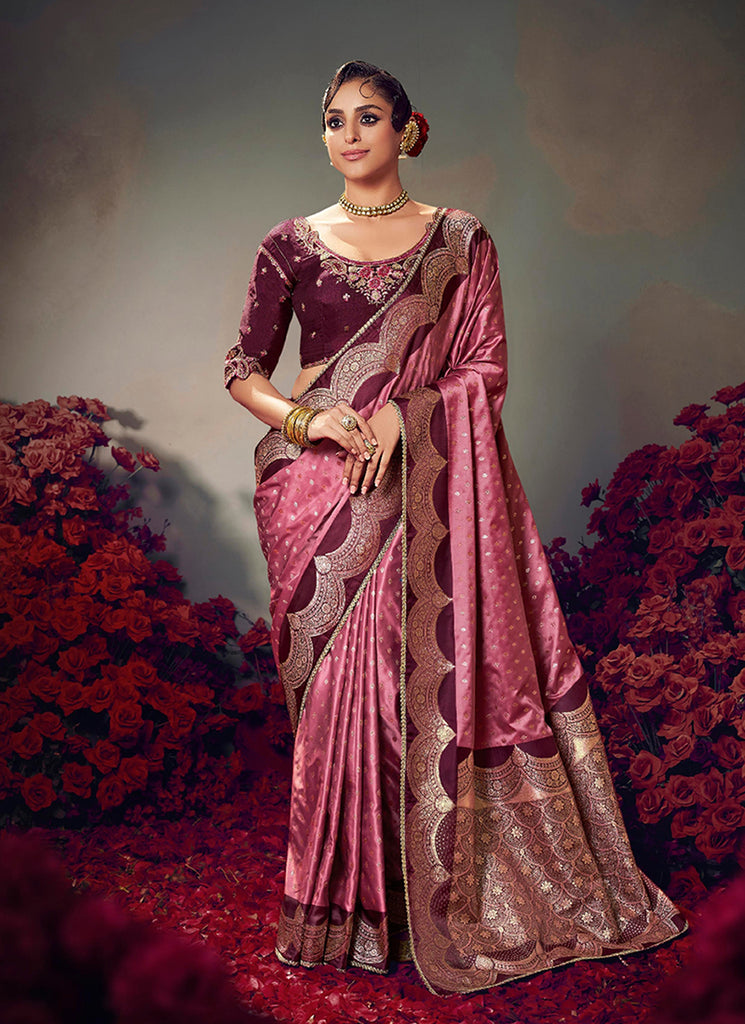 Wine Satin Silk Saree