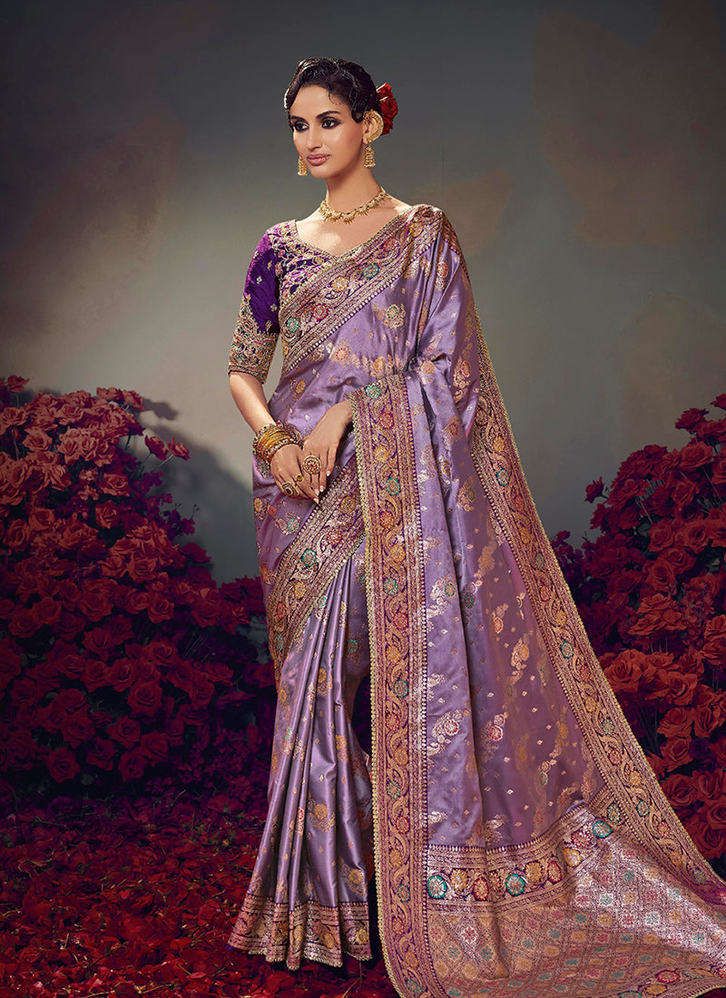 Purple Satin Silk Saree