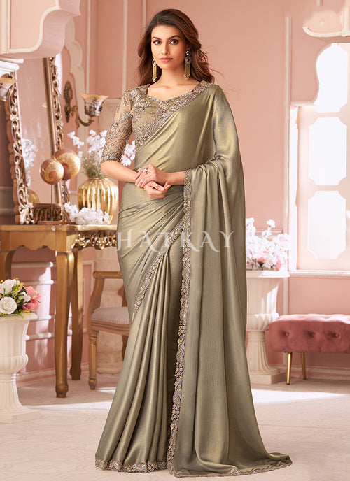 Champagne Gold Designer Embroidered Saree