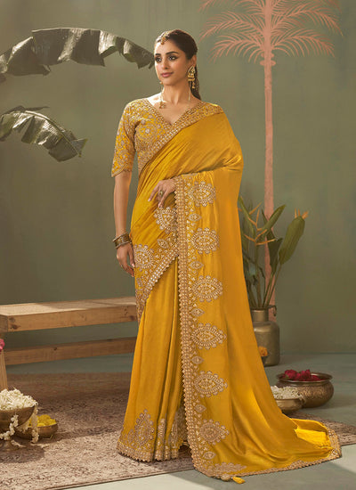 Yellow Gota Patti Embroidered Saree with Blouse