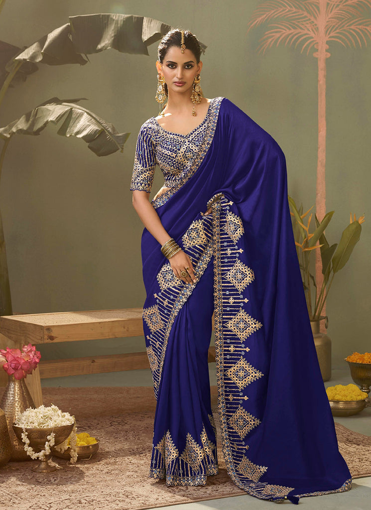 Royal Blue Gota Patti Embroidered Saree with Blouse