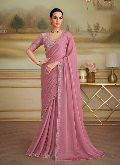 Blush Pink Designer Embroidered Saree