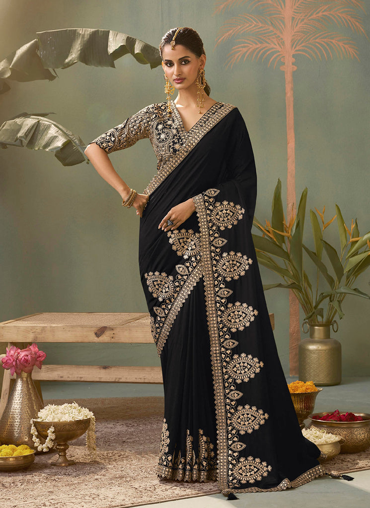 Black Gota Patti Embroidered Saree with Blouse