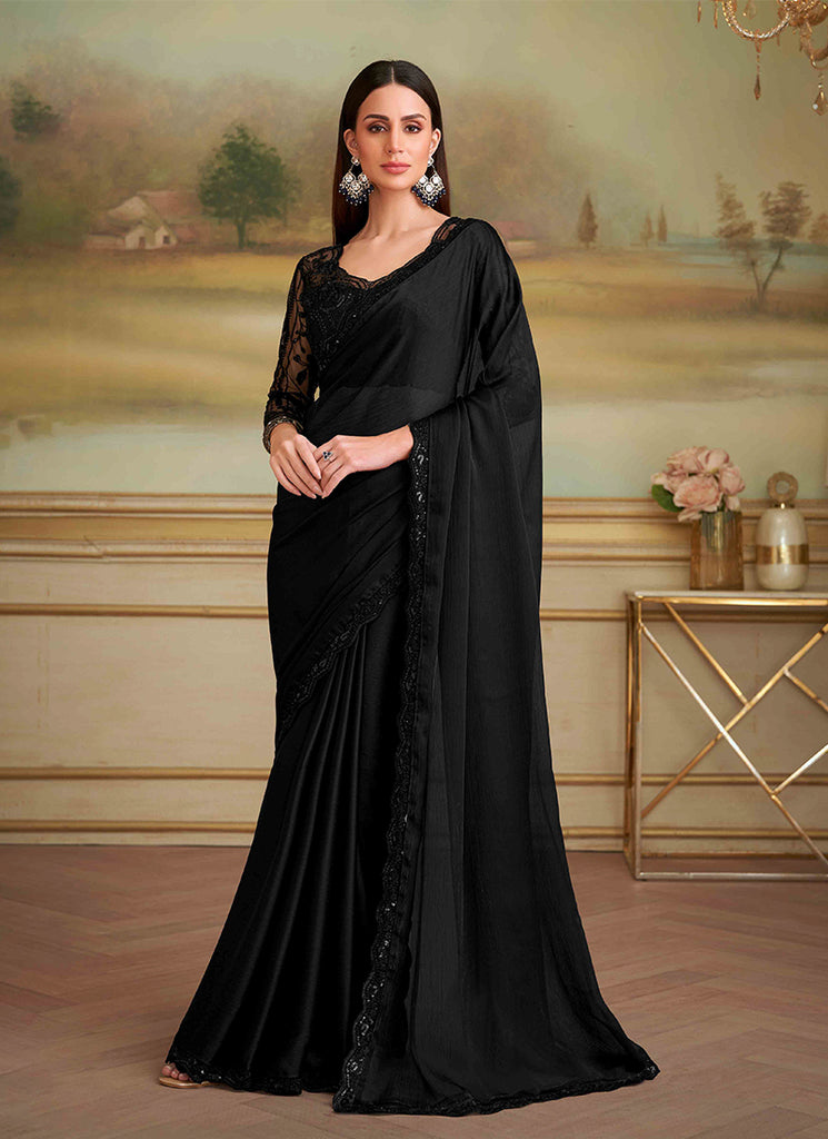Black Designer Embroidered Saree
