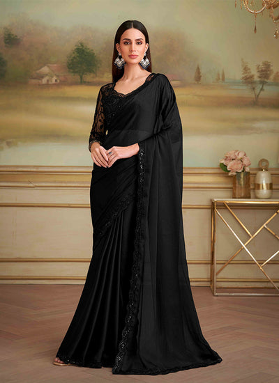 Black Designer Embroidered Saree