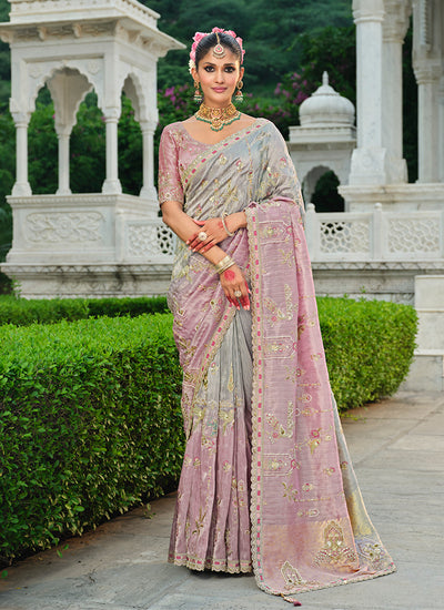 Lavender Traditional Embroidered Wedding Saree