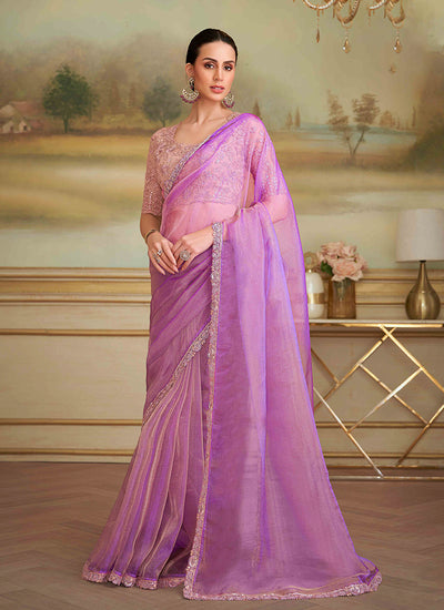 Lavender Designer Embroidered Saree