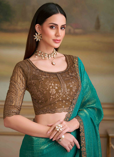 Emerald Green Designer Embroidered Saree