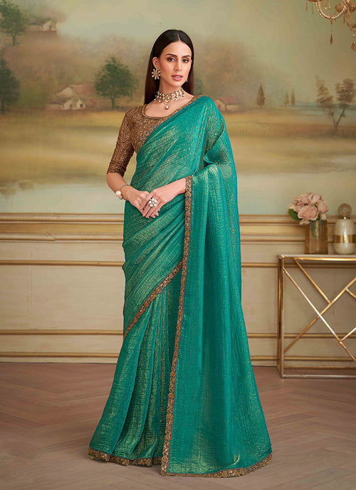 Emerald Green Designer Embroidered Saree
