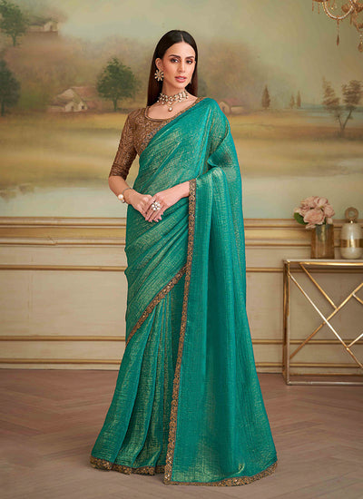 Emerald Green Designer Embroidered Saree