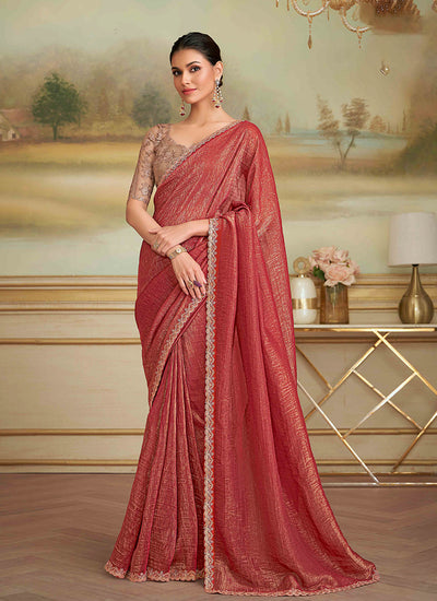 Red Designer Embroidered Saree