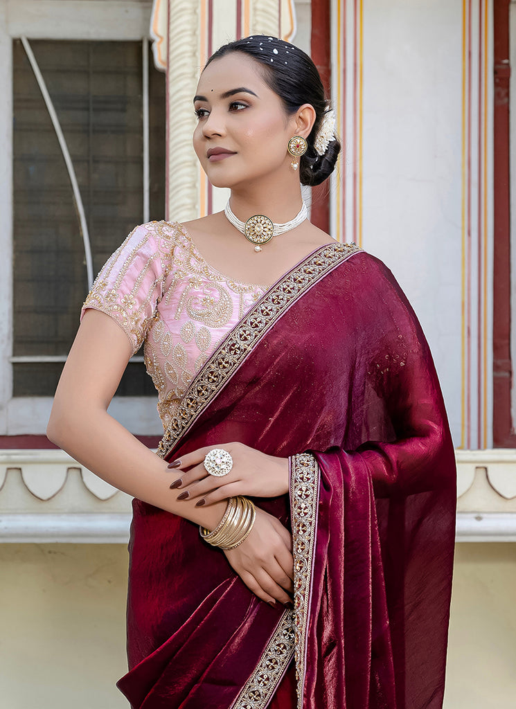 Buy Maroon Velvet Saree