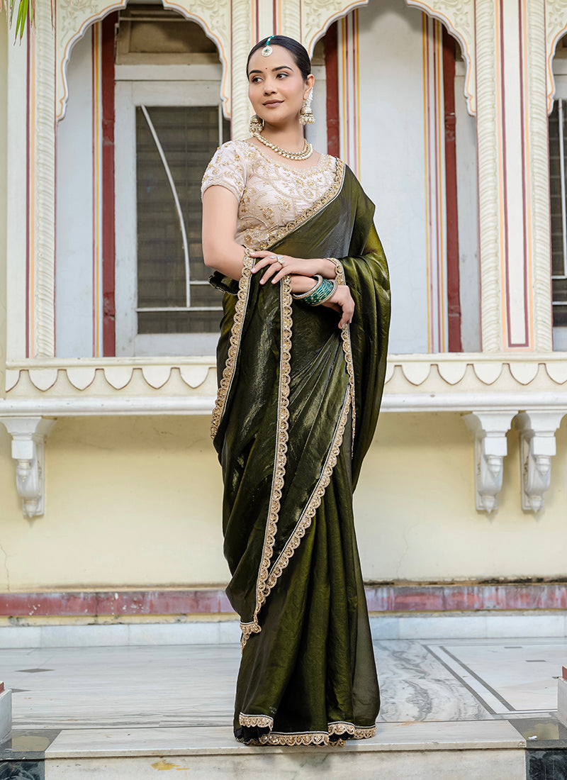 Buy Green Satin Saree