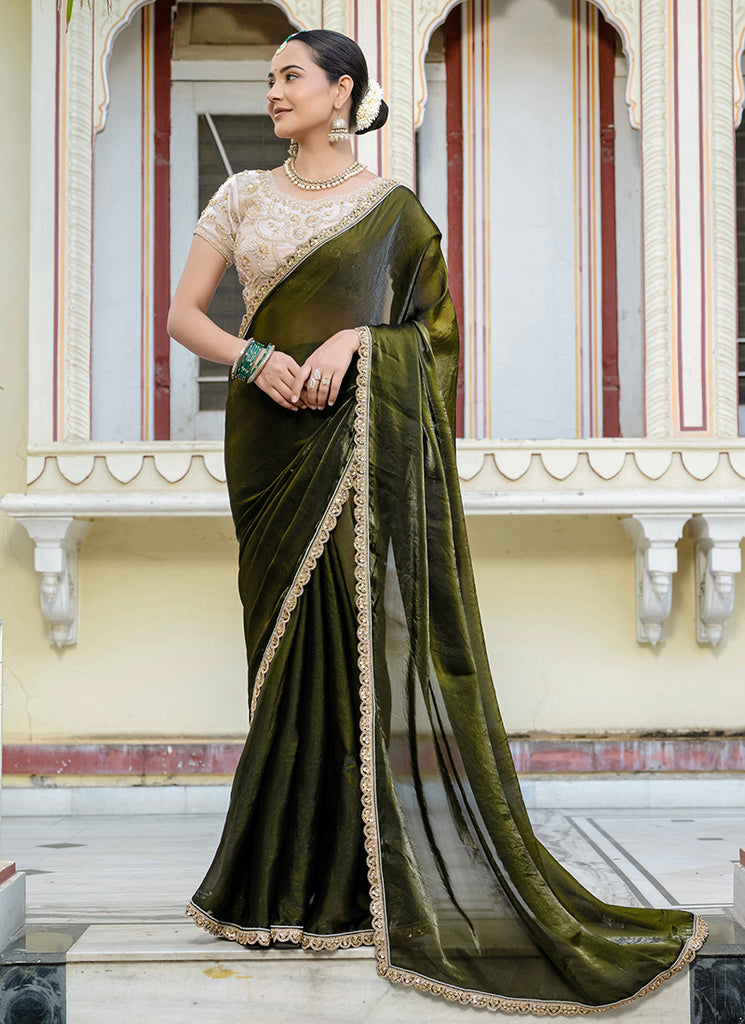 Buy Green Satin Saree In Canada