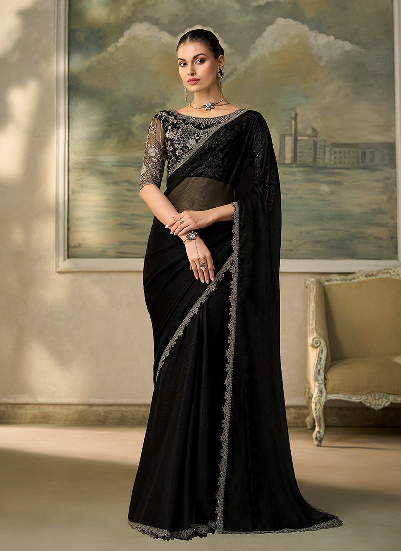 Black Embroidery Wedding Saree with Blouse