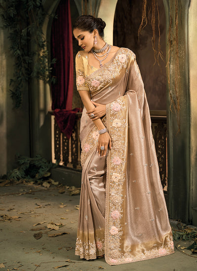 Rose Gold Embroidery Silk Saree