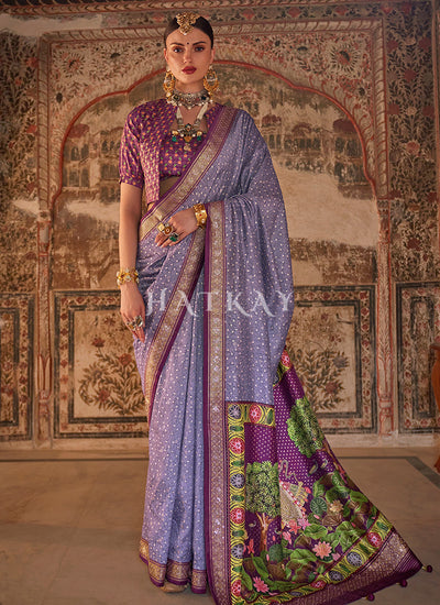 Purple Ikat Printed Patola Silk Saree