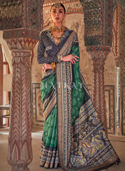 Green Ikat Printed Patola Silk Saree