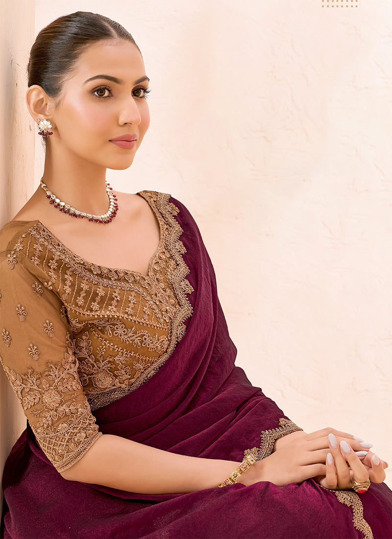 Buy Wine Wedding Saree