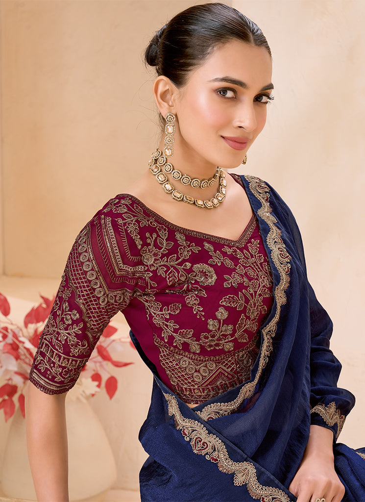 Buy Royal Blue Saree In USA