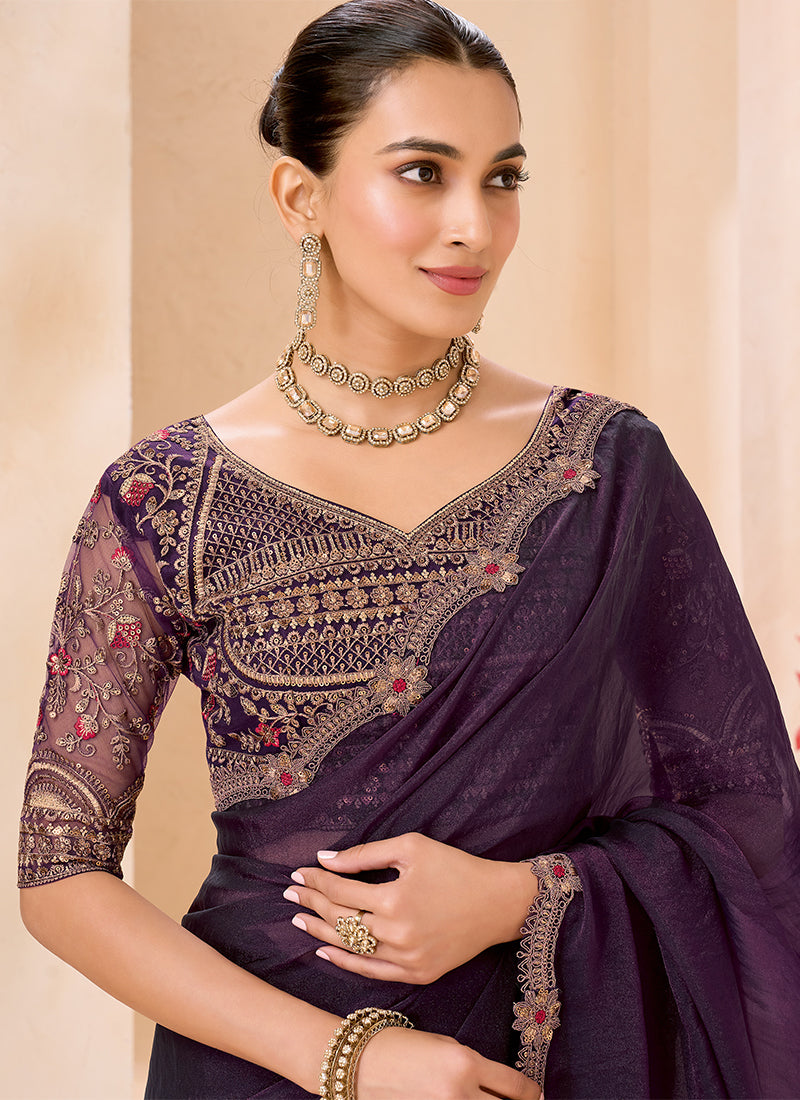 Buy Purple Georgette Saree In Canada