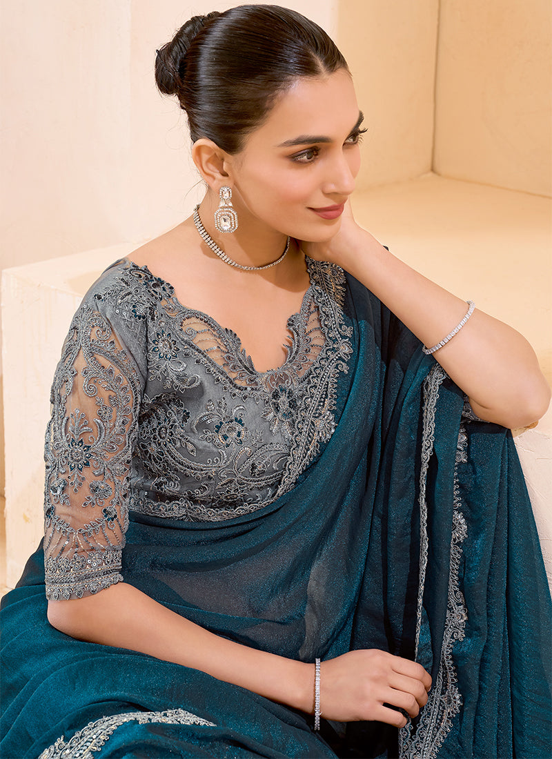 Shop Teal Blue Saree Online