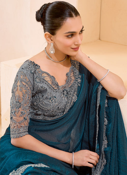 Shop Teal Blue Saree Online