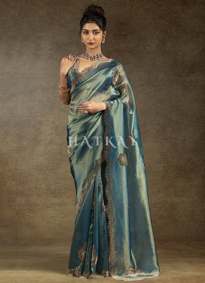 Turquoise Blue Banarasi Silk Saree