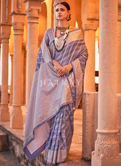 Lavender Digital Printed Silk Saree