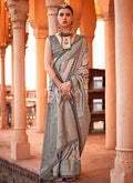 Grey Digital Printed Silk Saree