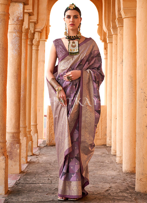 Purple Digital Printed Silk Saree