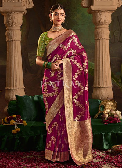 Magenta And Green Traditional Saree